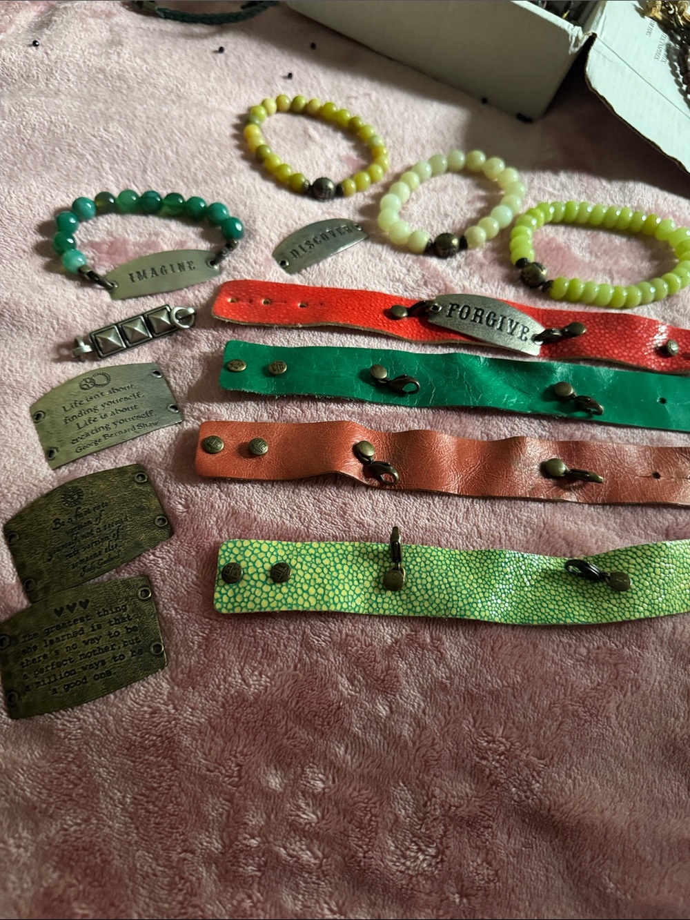 Colorful Leather Cuff Bracelets - Green, Orange, Red, Brown